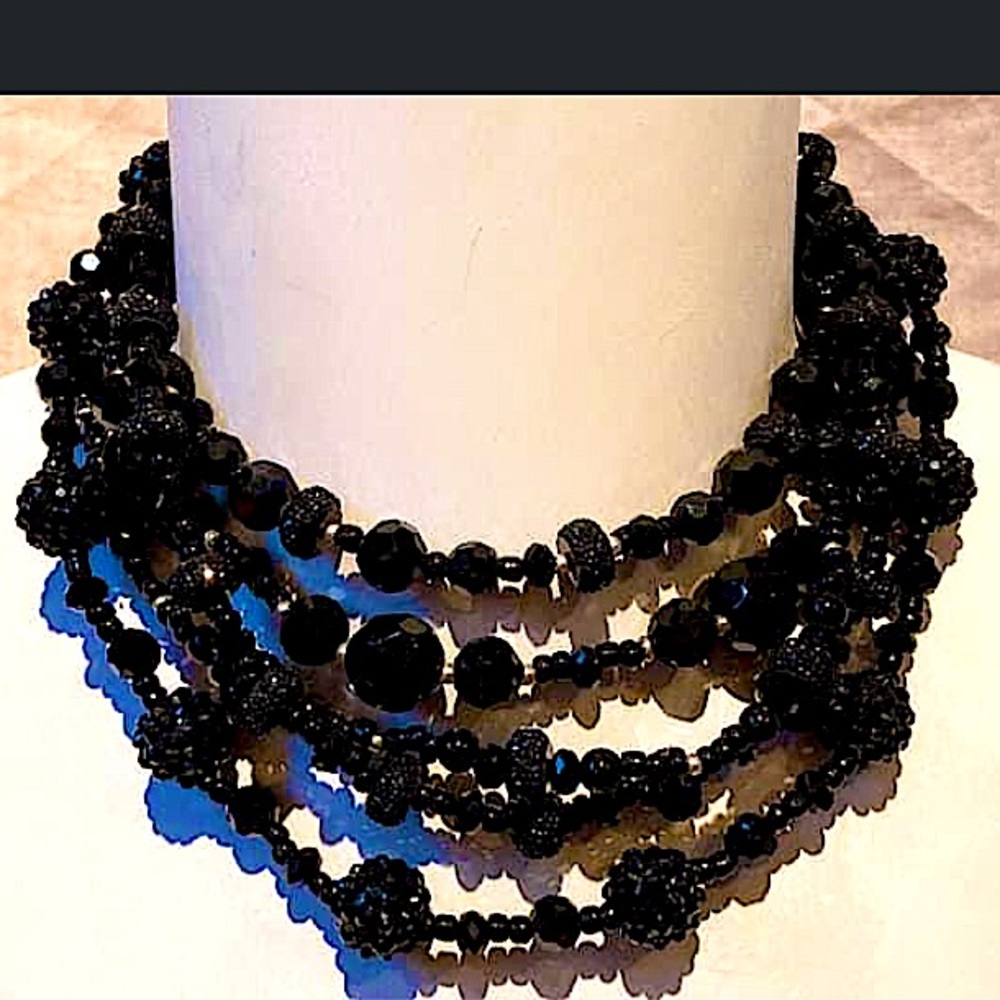 Black dressy multistrand necklace & earrings